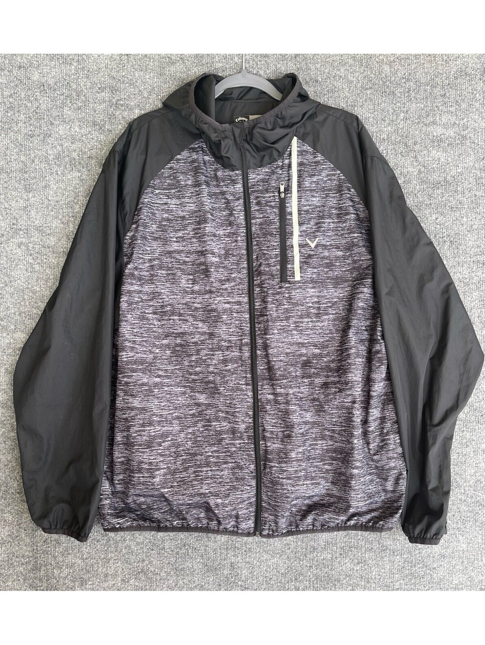 Callaway Men’s XXL Golf Windbreaker Jacket Full Zip Hooded Black Gray
